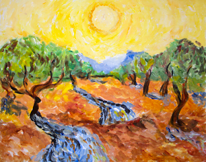 Van Gogh's Olive Trees with Yellow Sky and Sun